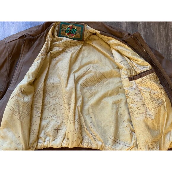 Vintage Global Identity G-lll Mens Leather Bomber Jacket Brown Size XL - Picture 3 of 10